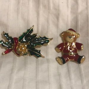 Set of 2 Vintage Christmas Pins